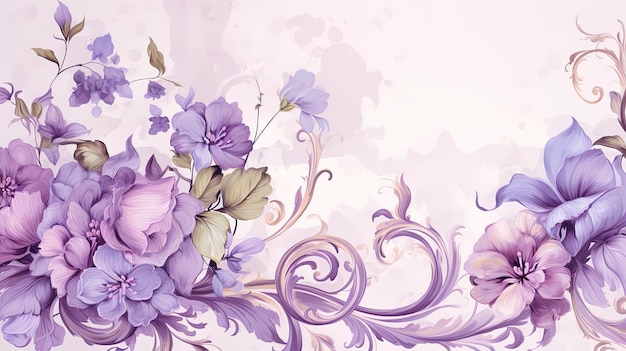 a purple and white floral painting with the word " flowers " on the bottom.