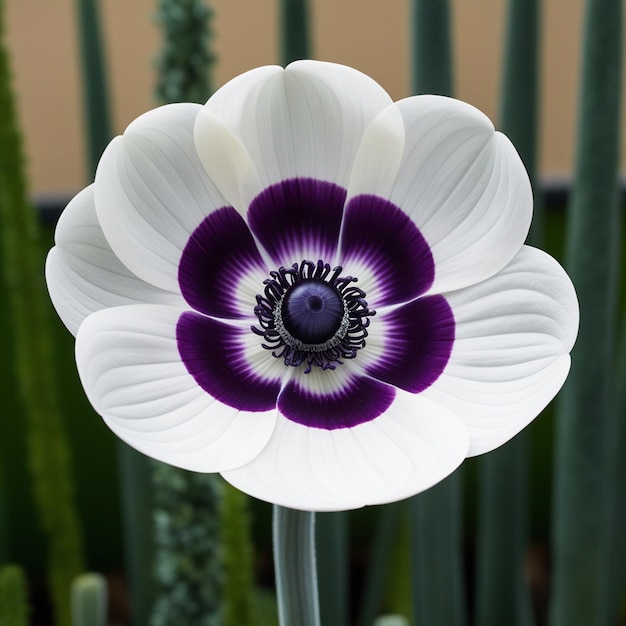 Photo a purple and white flower with purple petals and a black center