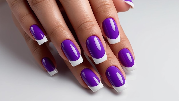 a purple and white nail art design with purple and white nails