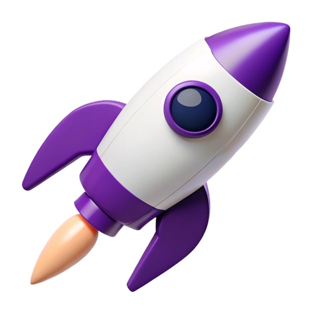 a purple and white toy rocket with a purple cover