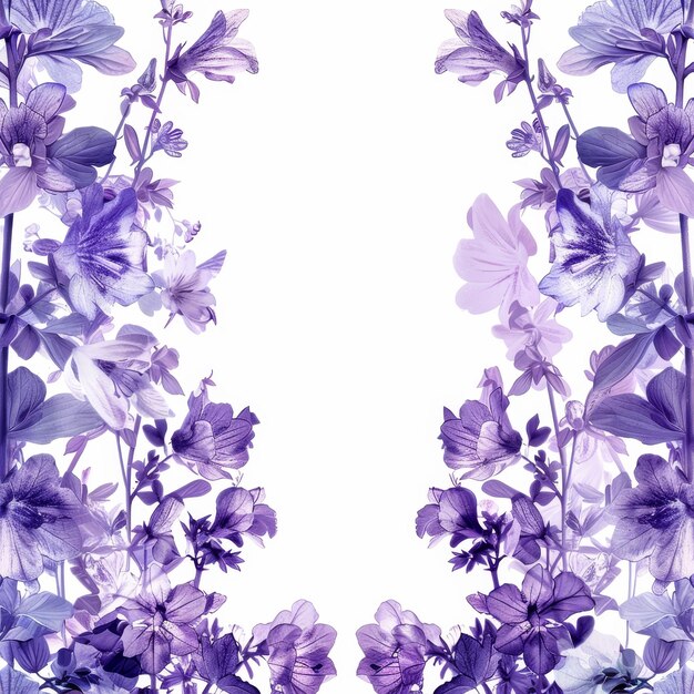 purple wildflowers on a white background with space for text