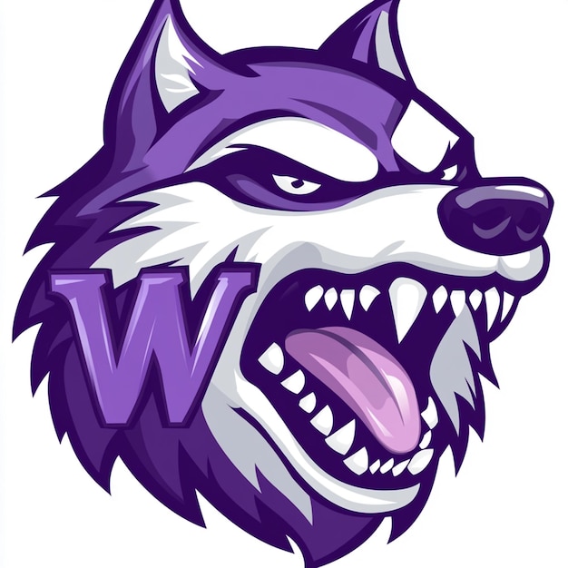 Photo a purple wolf head with the word w on it