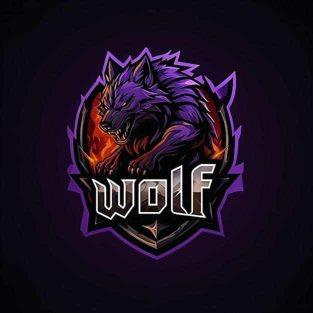 Purple Wolf with Flames in a ShieldShaped Logo