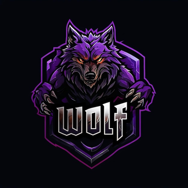 Purple Wolf with Glowing Eyes in a Shield Logo