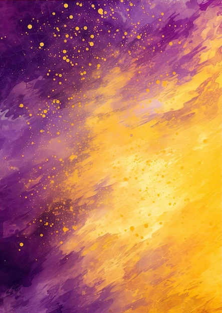 a purple and yellow background with glowing sparks in the style of saturated pigment pools