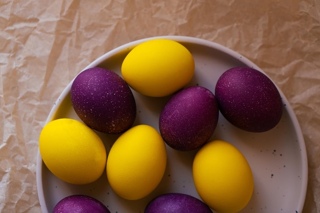 Purple and yellow Easter eggs