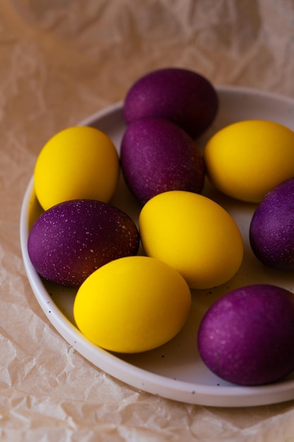 Purple and yellow Easter eggs