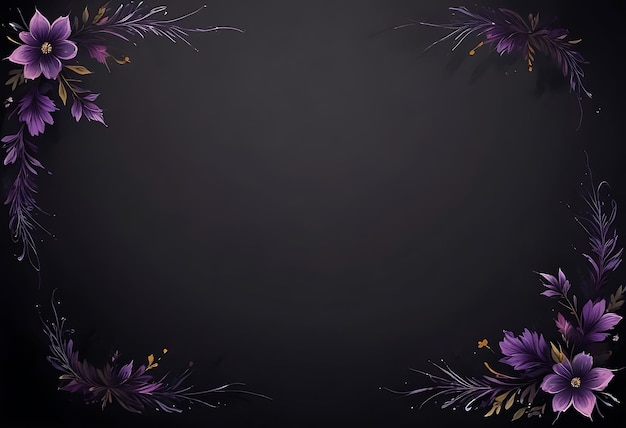 a purple and yellow floral border with purple flowers on a black background