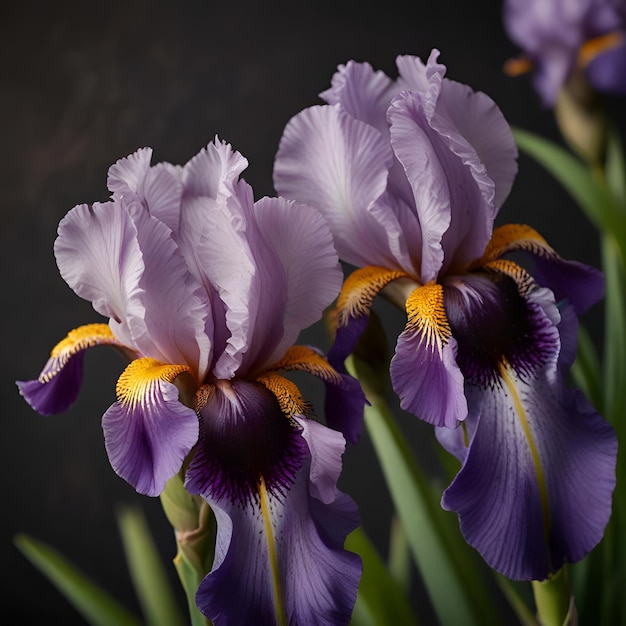 purple and yellow irises with the name quot on the bottom