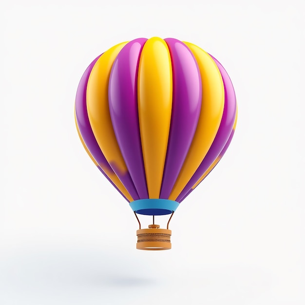 Purple and yellow striped hot air balloon with blue rim