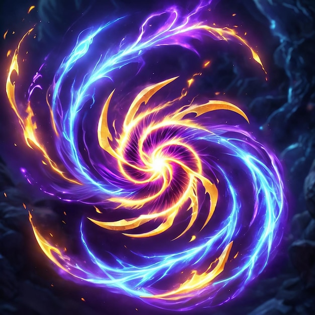 a purple and yellow swirl is shown with the words  fire  on the bottom