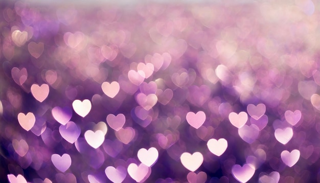 Photo purplepink background with small hearts bokeh winter love holiday valentines day concept