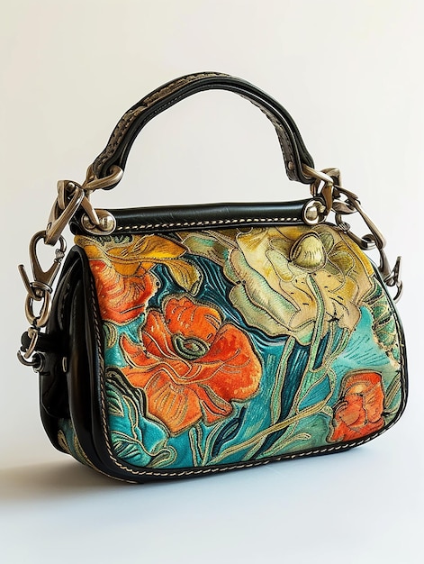 a purse with a floral print on the front and the word quot flower quot on the bottom