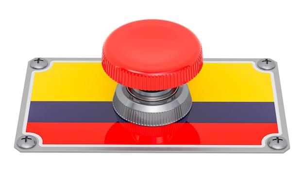 Push button with Columbian flag 3D rendering isolated on white background