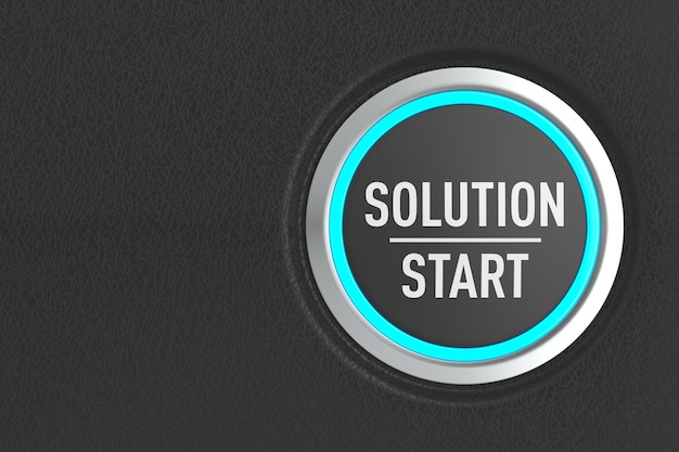 Push button with text solution start on dark background. 3D illustration