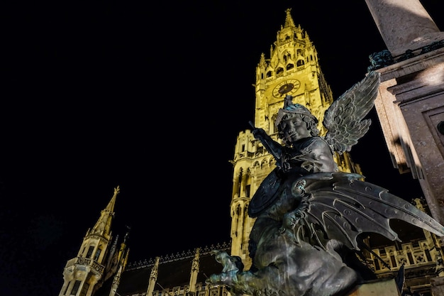 Putto Statue On The Marienplatz at night Munich Germany