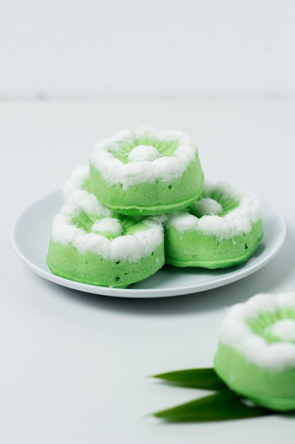 Putu Ayu traditional Indonesian cake The cake is green with the aroma of pandan and grated coconut topping