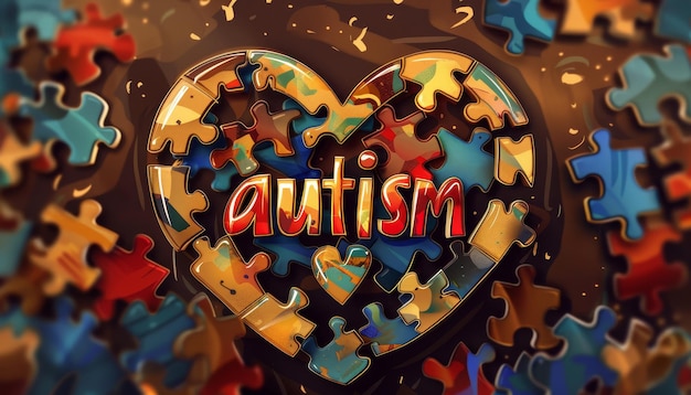 A puzzle heart with the word autism written on it by ai generated image