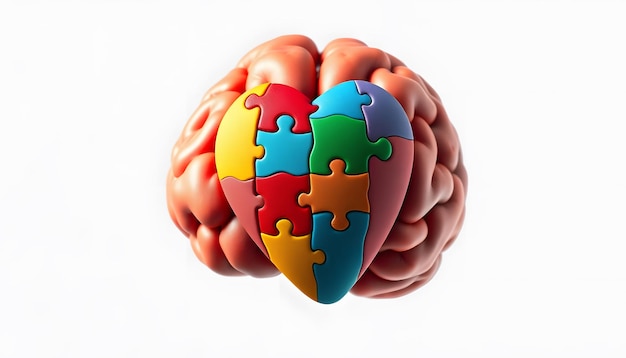 Photo puzzle jigsaw heart on brain mental health concept world autism awareness day autism spectrum