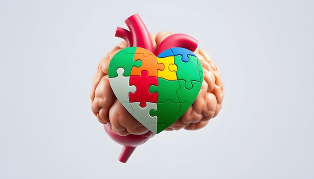 Photo puzzle jigsaw heart on brain mental health concept world autism awareness day autism spectrum