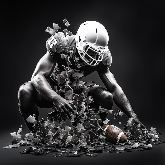 puzzle pieces of American football player catching ball