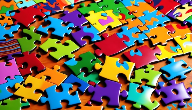 Photo a puzzle with colorful pieces that have been mixed together