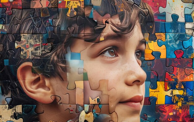 A puzzle with a portrait of a boy The concept of World Autism Awareness Day