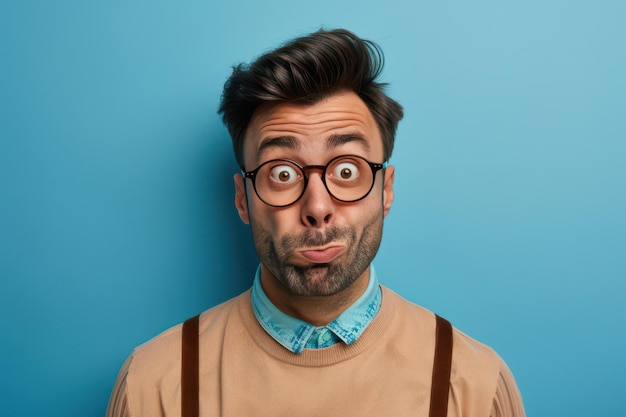 Photo puzzled man on a blue background