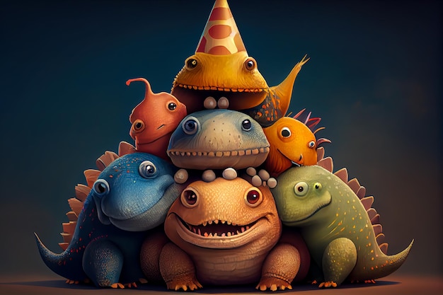 Pyramid of cute dinosaurs Generative AI Generative AI