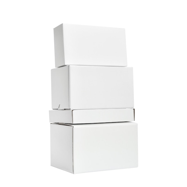 Pyramid from boxes for packaging on a white background Mockup of four containers for goods