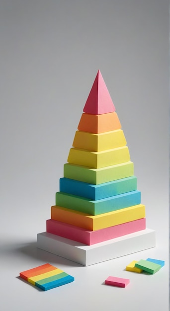 a pyramid made of colored blocks with a triangle on top