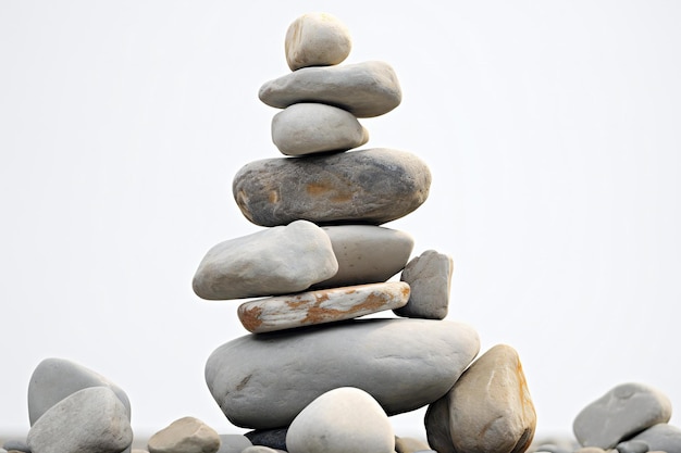 Pyramid of pebbles on white background Zen concept