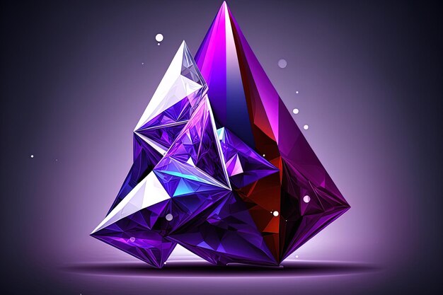 Pyramid in purple hue with a polygon diamond or crystal in a stylish cosmic crystal form