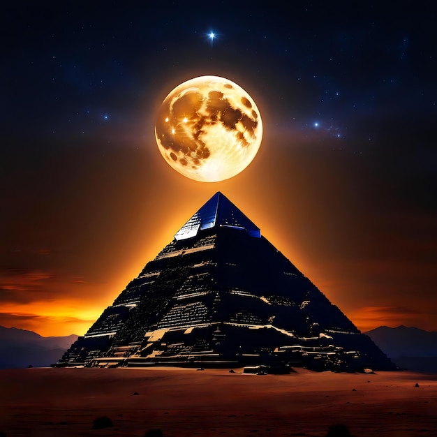 Photo pyramid under the rays of a full moon