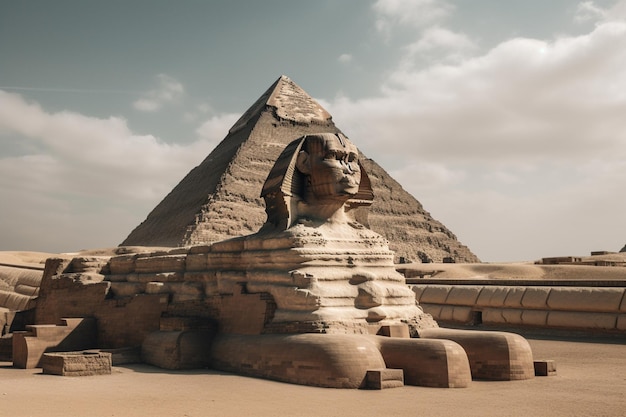 A pyramid and a sphinx in egypt