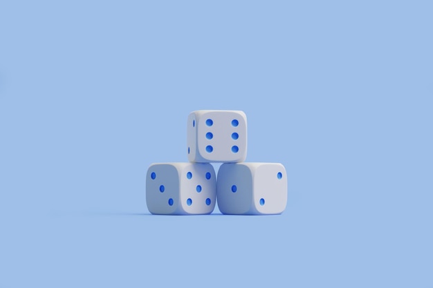 Photo pyramid of white dice on light blue background