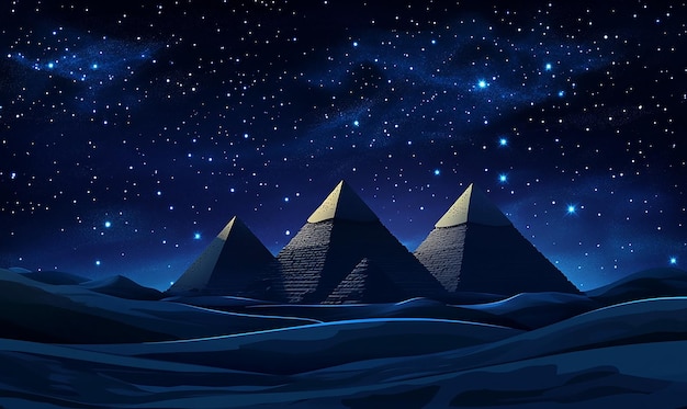 Photo the pyramids of giza under a starry night sky vector illustration