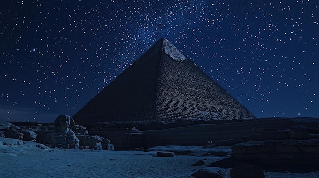 Photo pyramids under a starry night sky