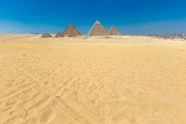 Pyramids with a beautiful sky of Giza in Cairo Egypt