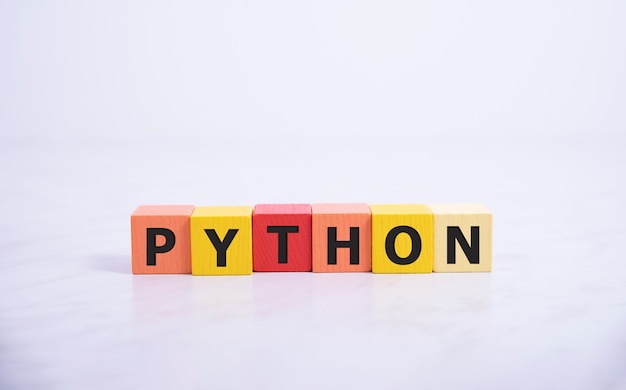 Python programming language word concept. QA concept.