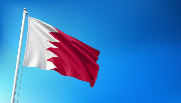 Qatar Flag Flying on Blue Sky Background 3D Render