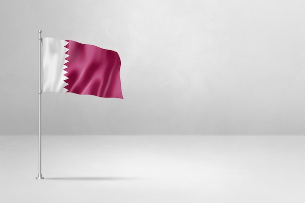 Qatar flag isolated on white concrete wall background