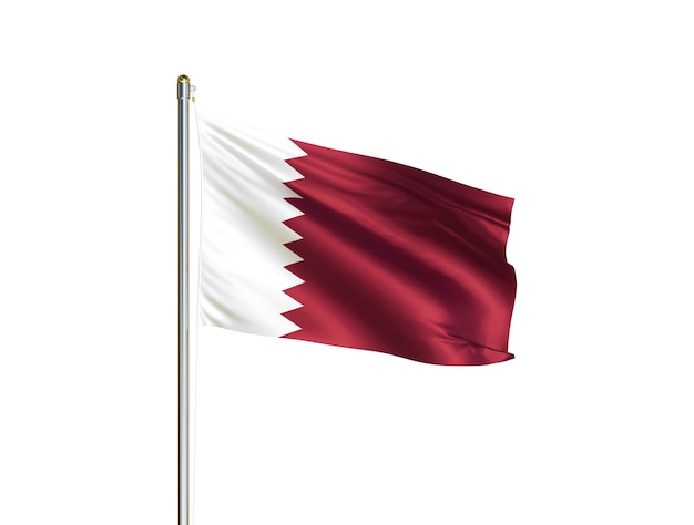 Qatar national flag waving in isolated white background Qatar flag 3D illustration