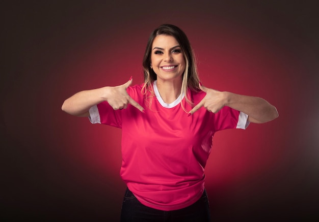 Qatar woman soccer fan cheering for her favorite club and team world cup purple background