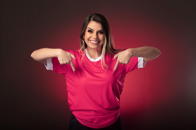 Qatar woman soccer fan cheering for her favorite club and team world cup purple background