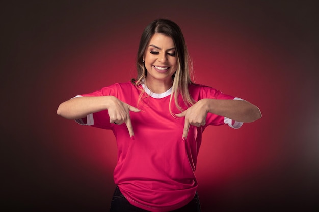 Qatar woman soccer fan cheering for her favorite club and team world cup purple background