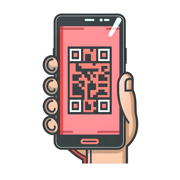 qr code icon mobile phone scanning qrcode vector illustration hand holding a phone with scanner