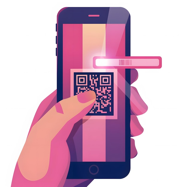 qr code icon mobile phone scanning qrcode vector illustration hand holding a phone with scanner