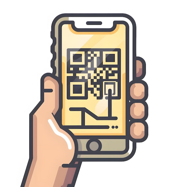 Photo qr code icon mobile phone scanning qrcode vector illustration hand holding a phone with scanner