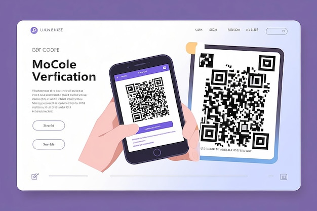 QR Code Mobile Verification Landing Page Scan Phone Concept Design Technology Vector Illustration